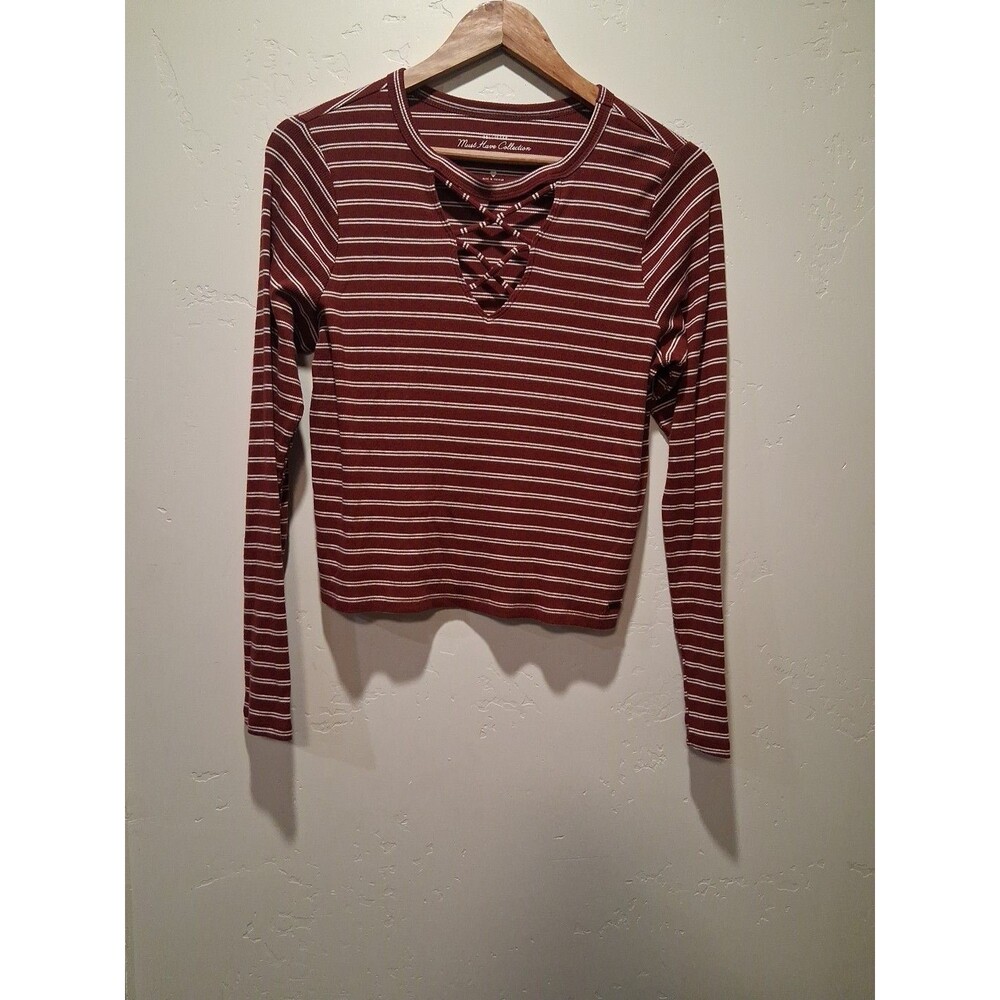 Hollister Must Have Collection Wmn Sz L Red Striped Long Sleeve Shirt Clean Girl
